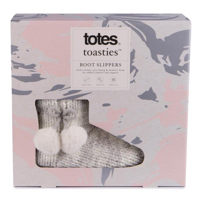 totes toasties® Ladies Space Dye Knitted Boot Slippers Grey Extra Image 7